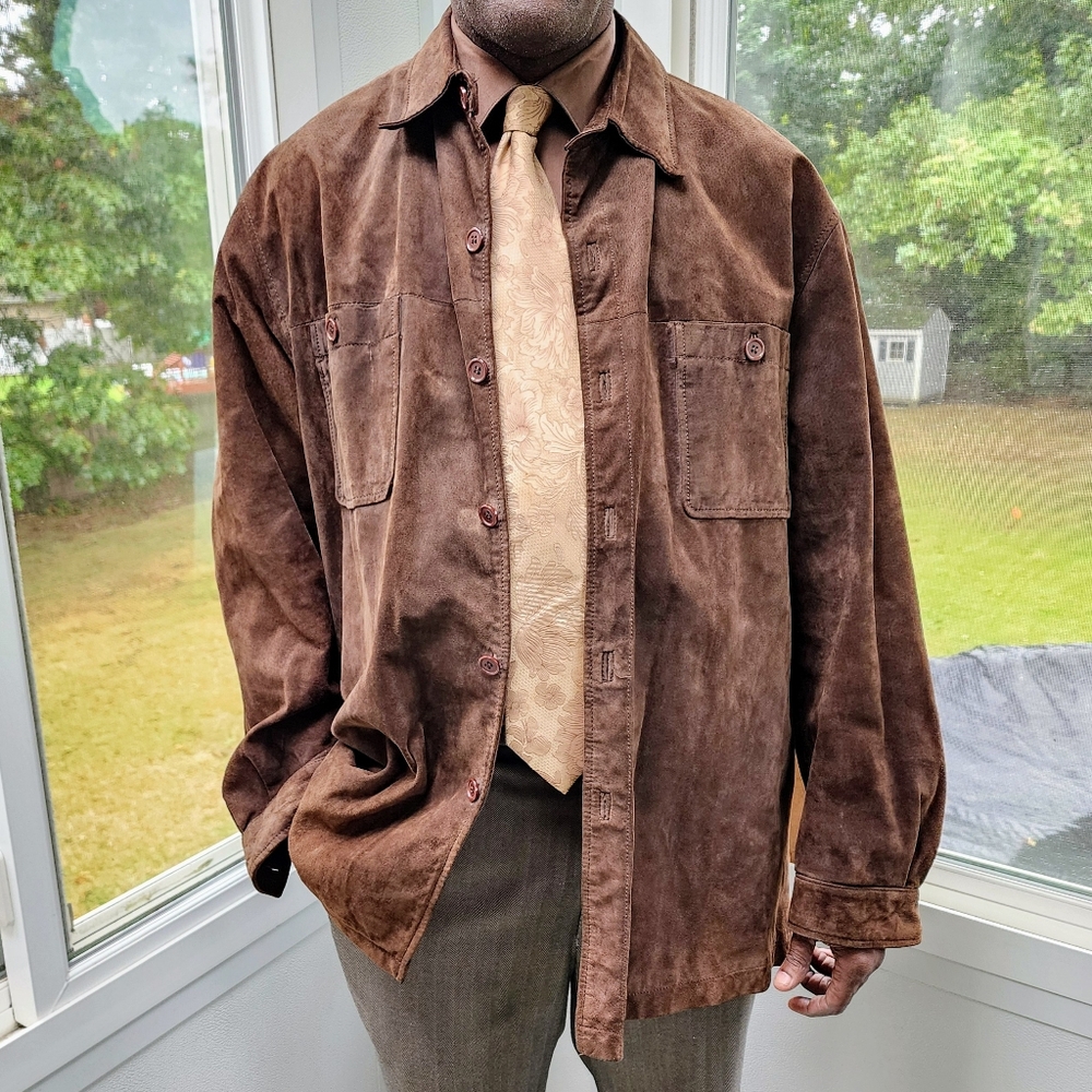 Lineage Brown Suede Button Front Shirt Jacket